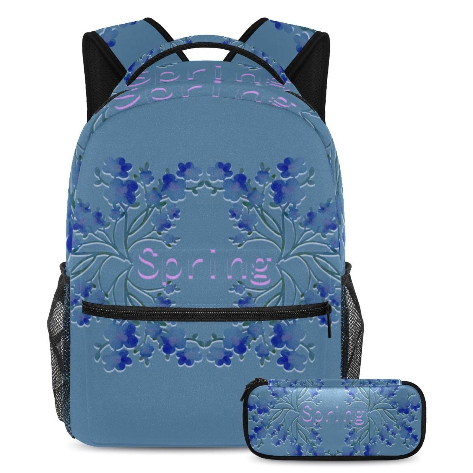 Sac à dos d'école allégeant le dos avec trousse fleurie assortie