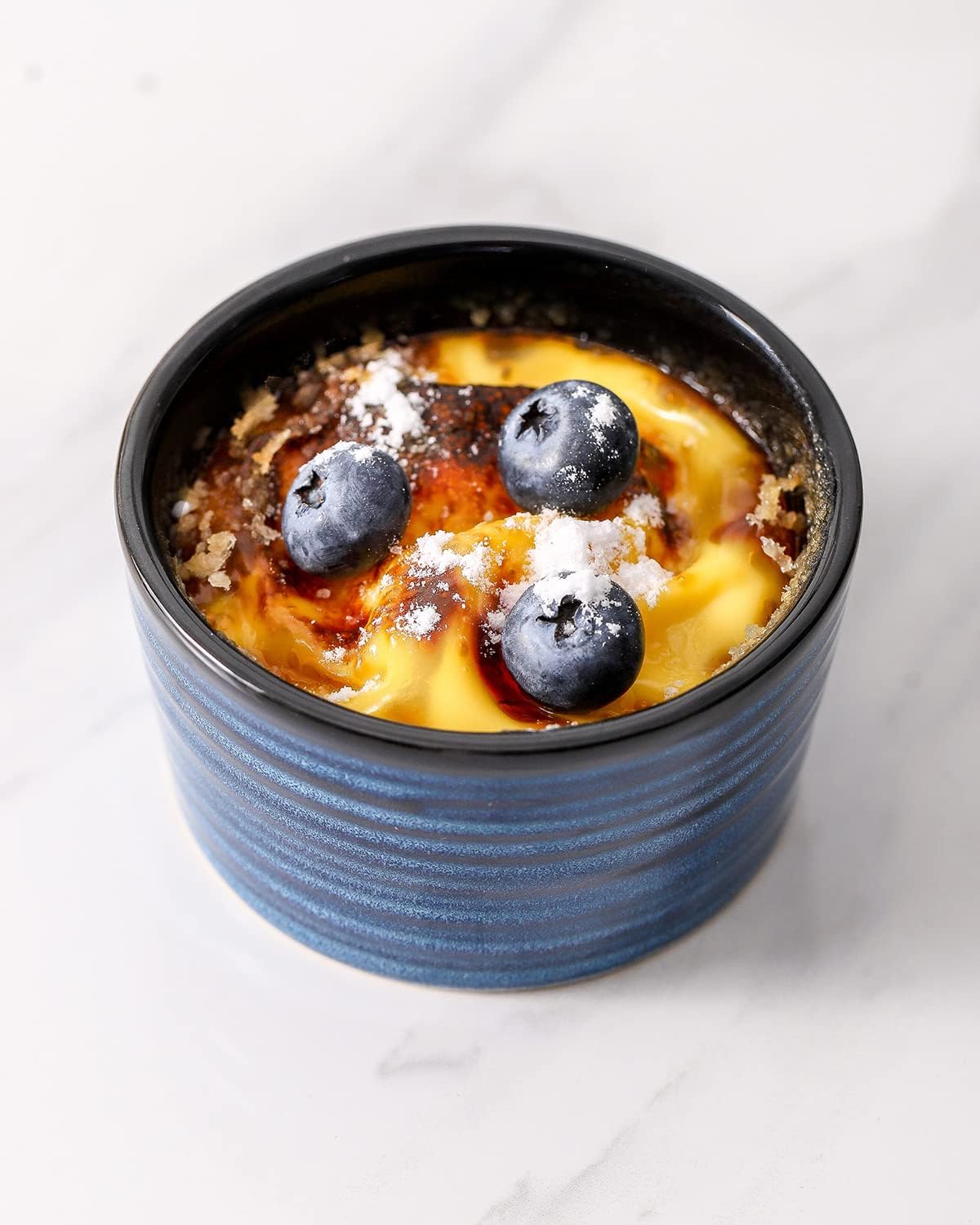 Hasense 6 oz Ramekins for Baking,Ceramic Souffle Dish Oven Safe Set of 6,Porcelain Dipping Sauce Bowls for Pudding, Creme Brulee, Souffle, Serving Dip, Custard, Ice Cream(Blue)