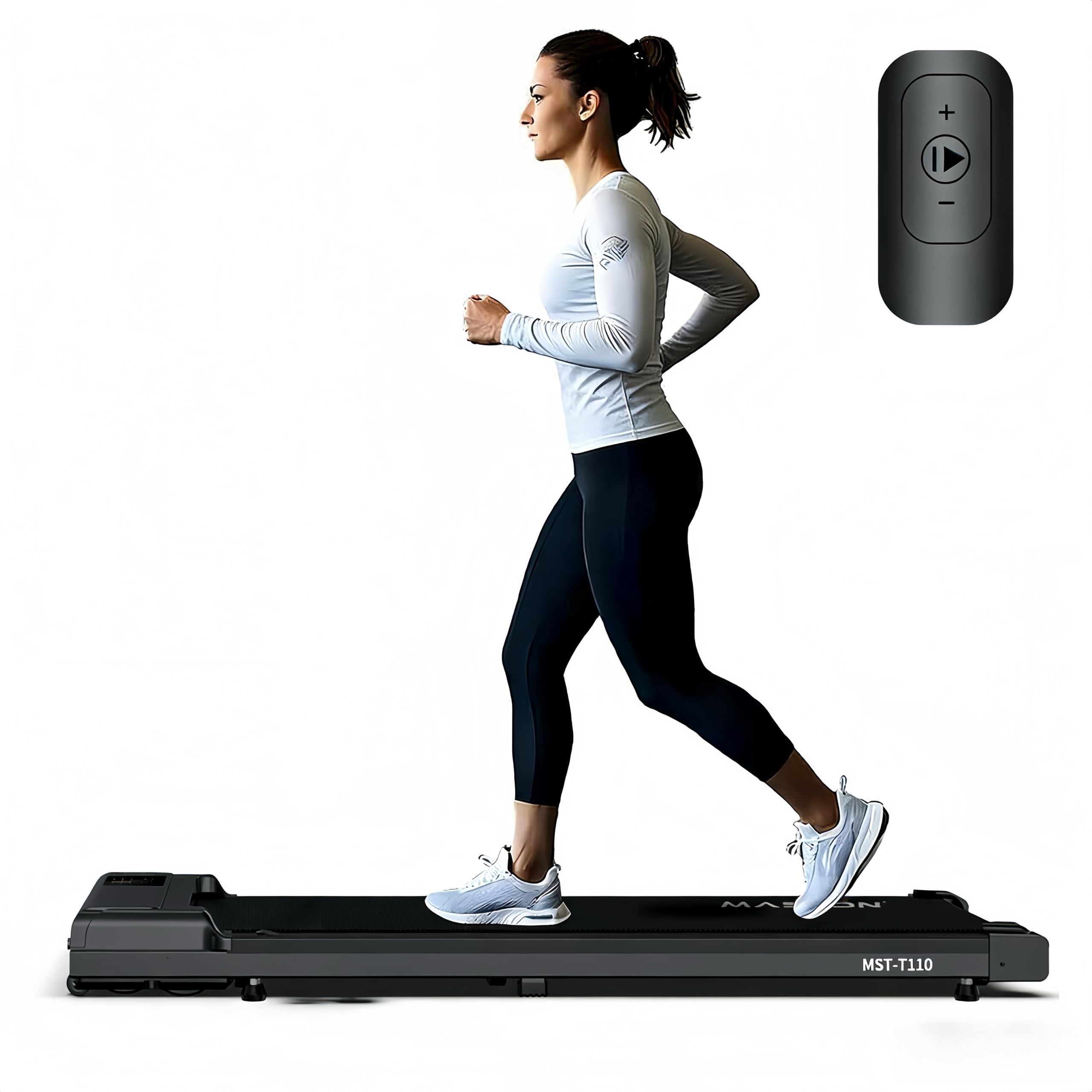 MASTON MST-T110 2.5HP Walking Pad Under Desk Treadmill with LED Display & Remote Control, Portable Treadmills Motorized Running Machine for Home Office Use, 1-6KM/H 100Kg Capacity