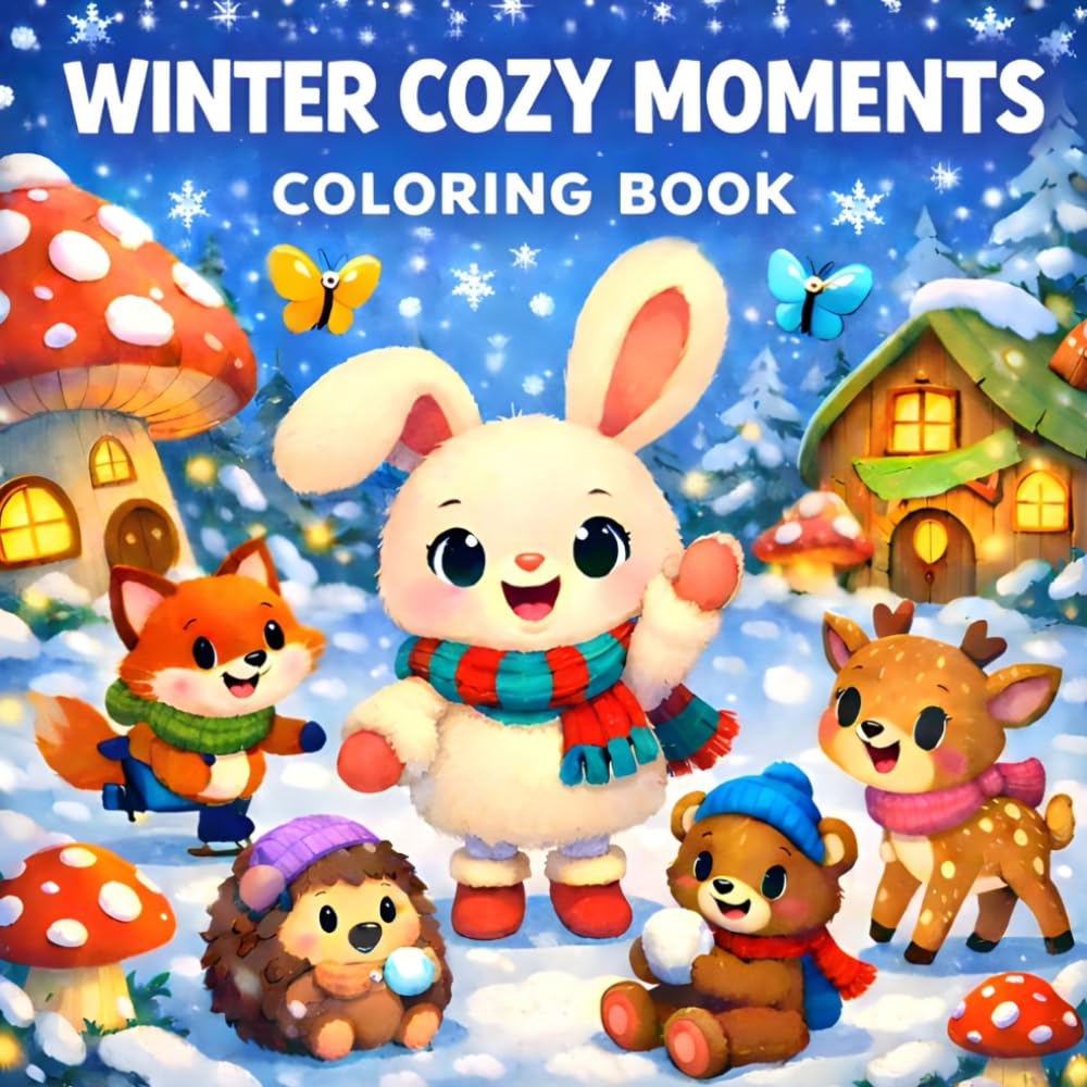 Winter Cozy Moments Coloring Book: Relaxing and Cute Winter Scenes to Color
