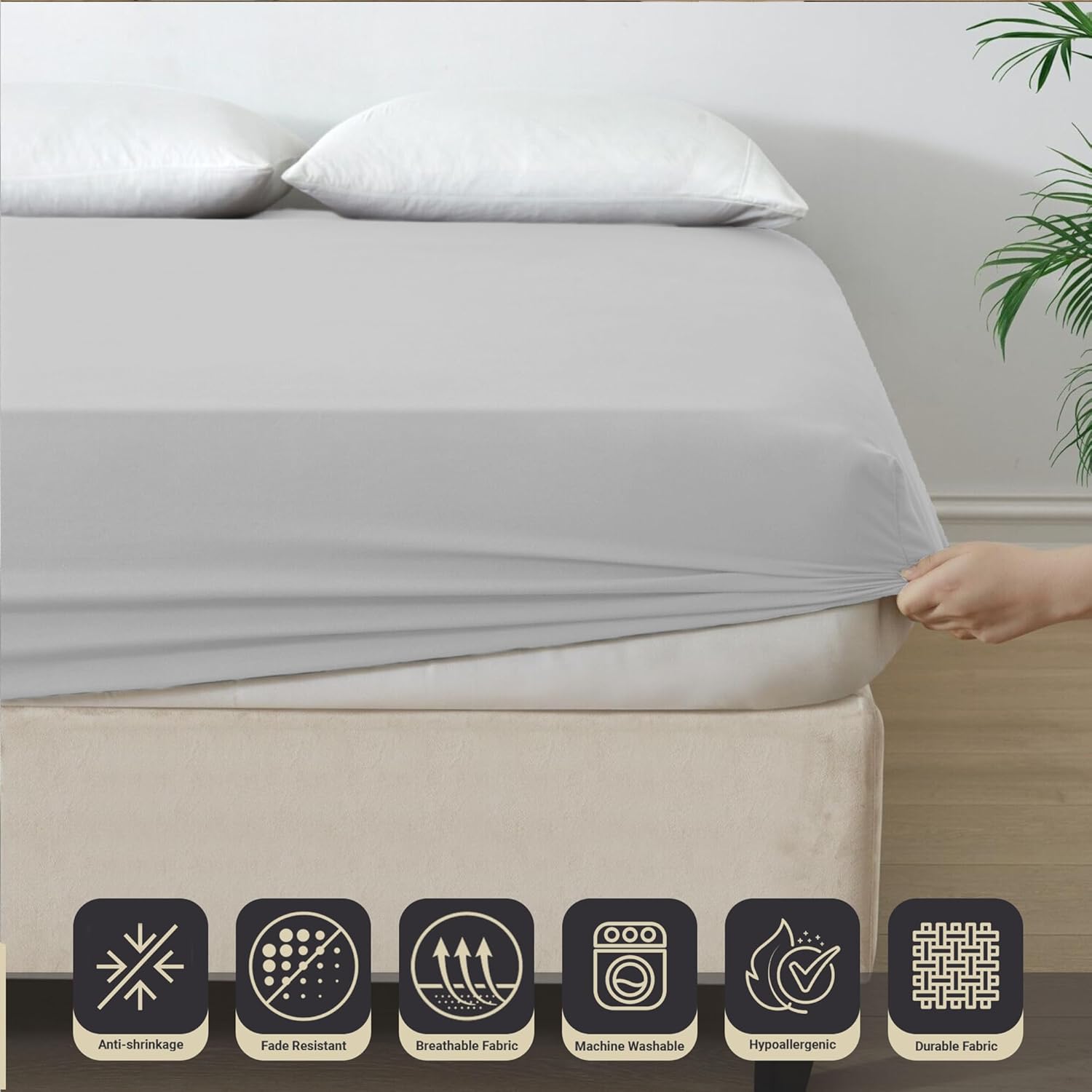 IR Imperial Rooms King Fitted Sheet Only - Pack of 2 Premium 1800 Ultra Soft - Wrinkle and Fade Resistant Fitted Sheet King Microfiber - 360° All Around Elastic16 Inch Deep Pocket (Silver)