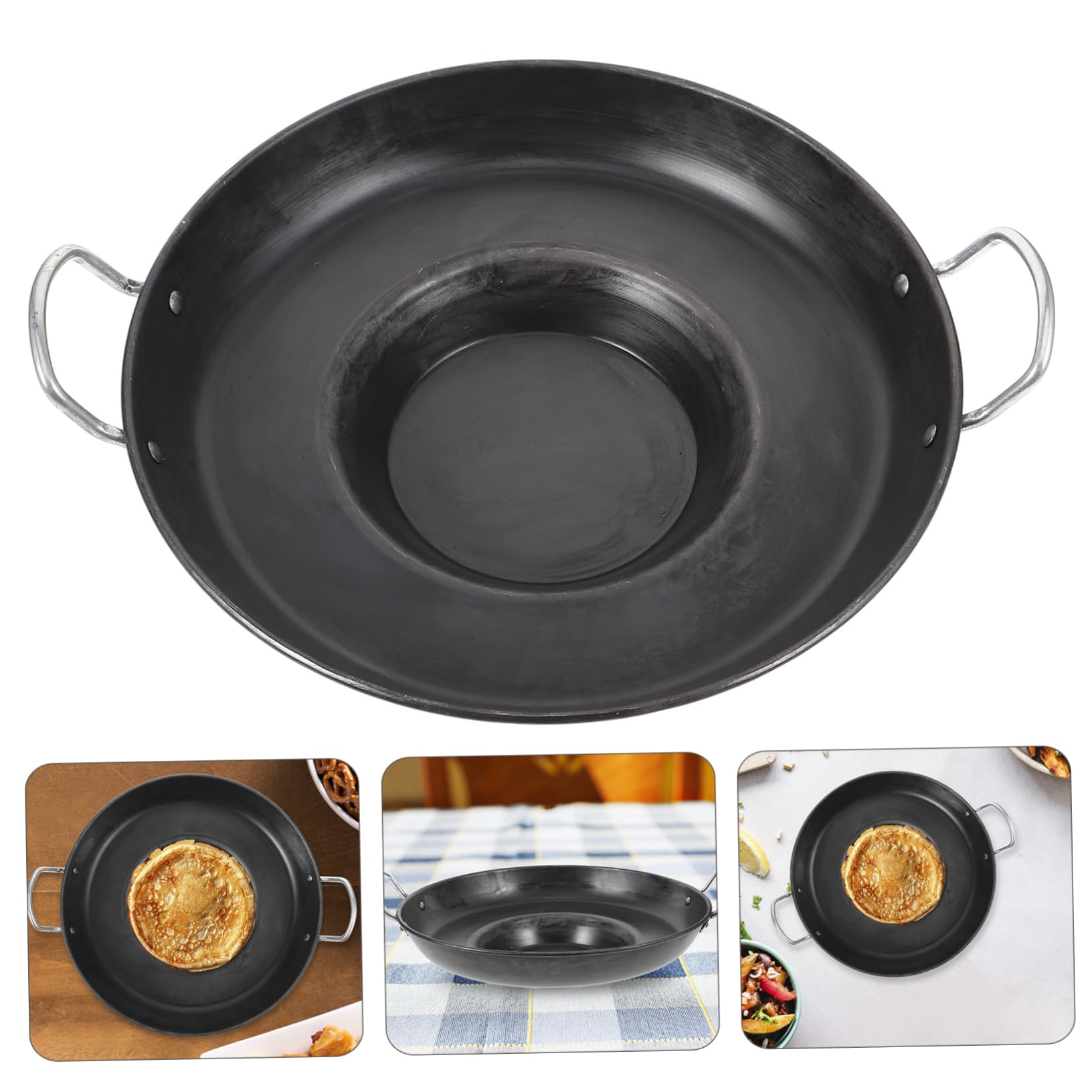 Ciieeo Sartén Multiusos Antiadherente de Hierro Cóncava para Crepes, Mango Antiescaldamiento, Adecuado para Cocina y Familia
