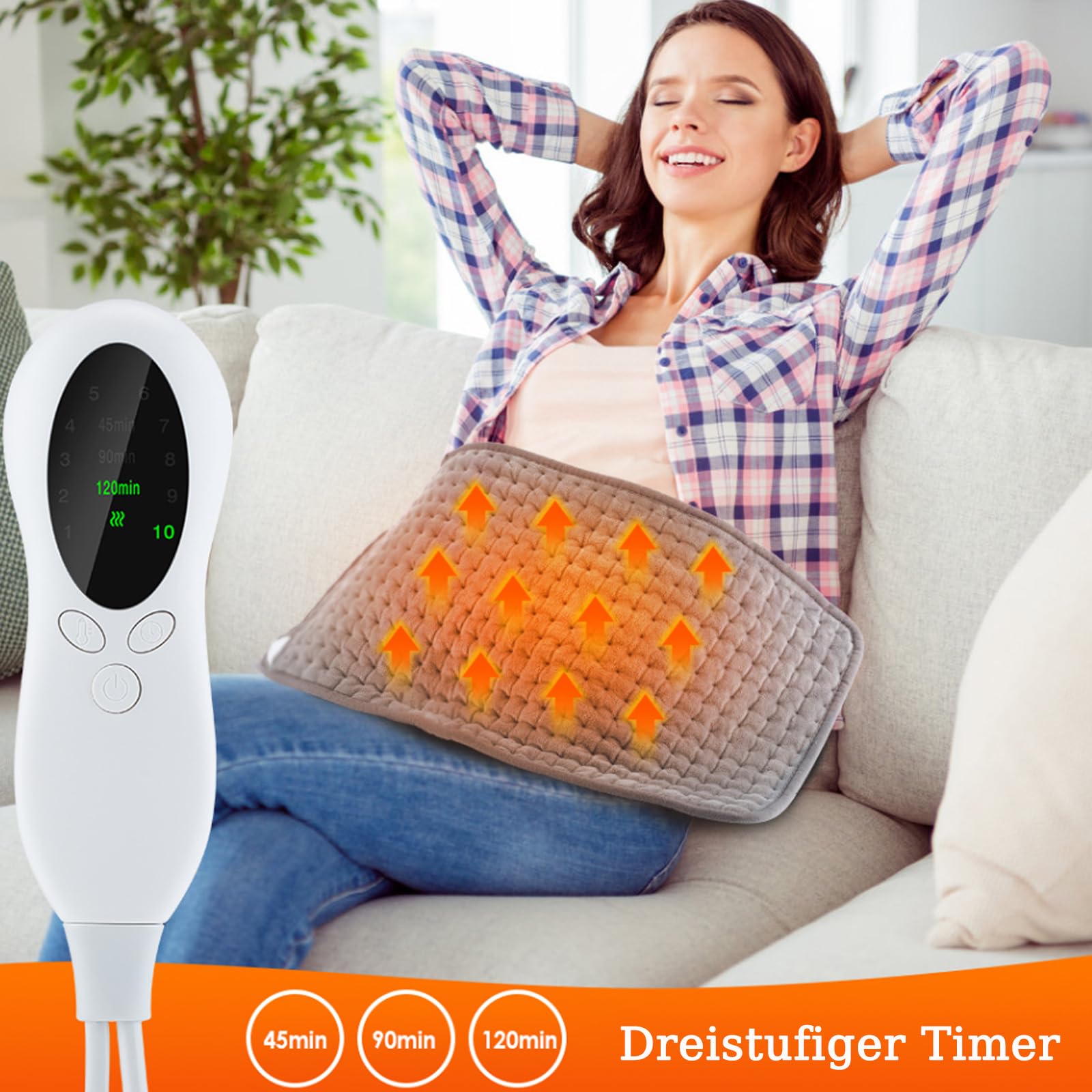 Heizkissen mit 10 Heizstufen & 3 Timer, Automatische Abschaltung, Wärmekissen für Nacken und Rücken, Maschinenwaschbar mit 1.93m Kabel (40 * 76cm)