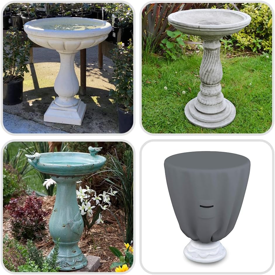 Covers & All Round Bird Bath Cover, Feeder Bowl Well Cover for Winter with Elastic, 12 Oz Waterproof UV & Weather Resistant for Outside Garden Backyard Basin Fountain (24" Diameter x 18" H, Gray)