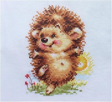 Cartoon Hedgehog Cross-Stitch kit on Aida 14 Count Canvas. Monochrome Little Animal. Easy & Fast Cross Stitch kit by Alisa 0-124