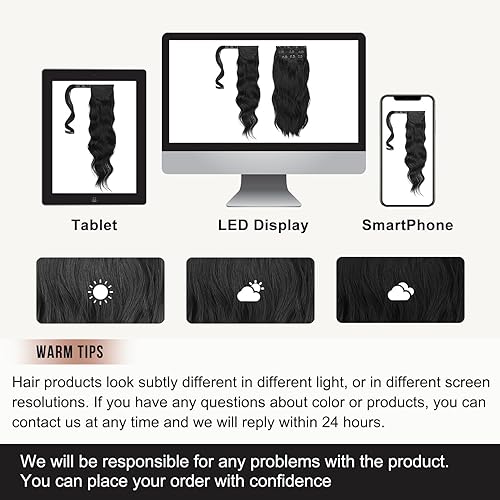 Vista 7 de Flufymooz Juego de 4 extensiones de cola de caballo media arriba y media plumón, extensiones de cabello sintético suave para mujer, extensiones