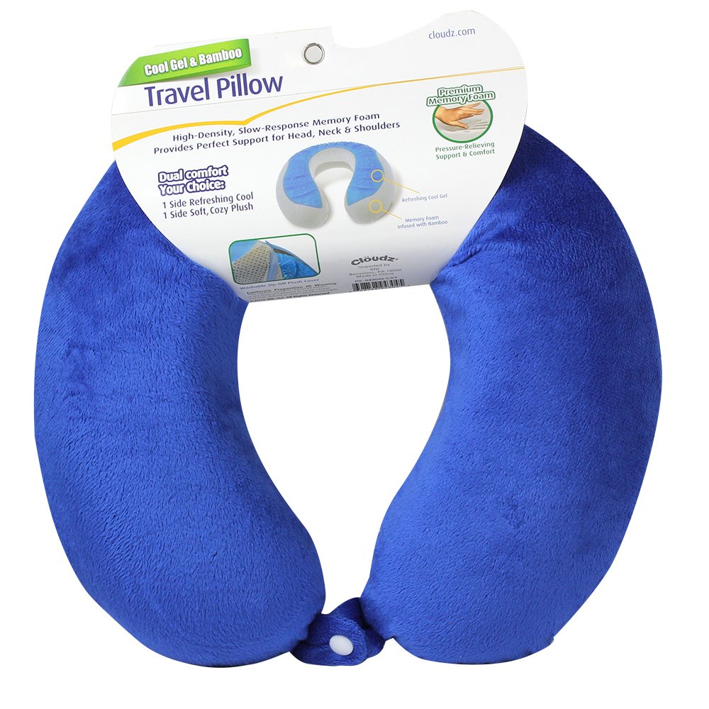 Cloudz Cool Gel Memory Foam Travel Neck Pillow - Blue