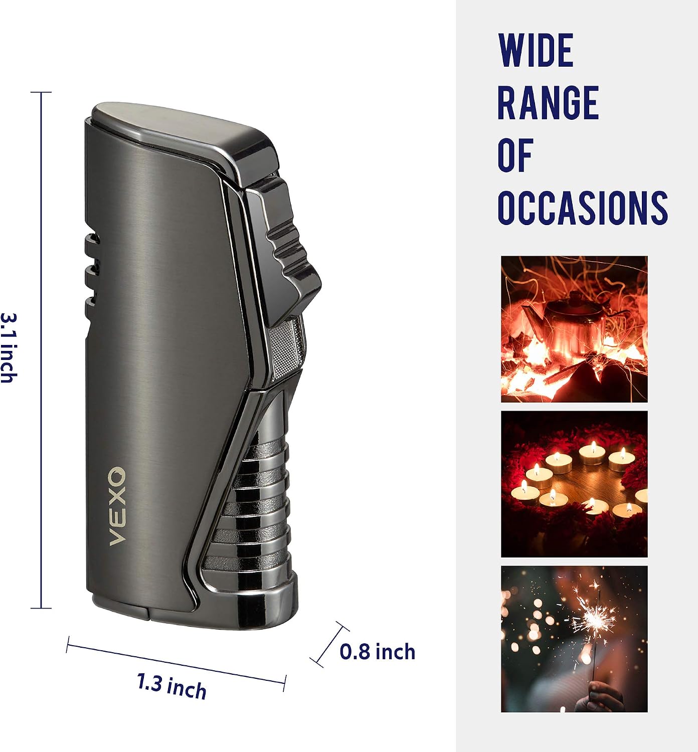 VEXO-Unique Torch Lighter Triple 3 Jet Flame Butane Lighter with Gas Window, Refillable and Windproof Butane Fuel Lighter, Great Gift Idea (Butane NOT Included) (Black)