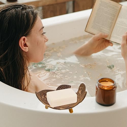 Miniatura 9 de ULTECHNOVO Jabonera de ducha con cáscara de coco, bandeja de esponja, plato decorativo para baratijas, soporte para barras de champú, fregadero de