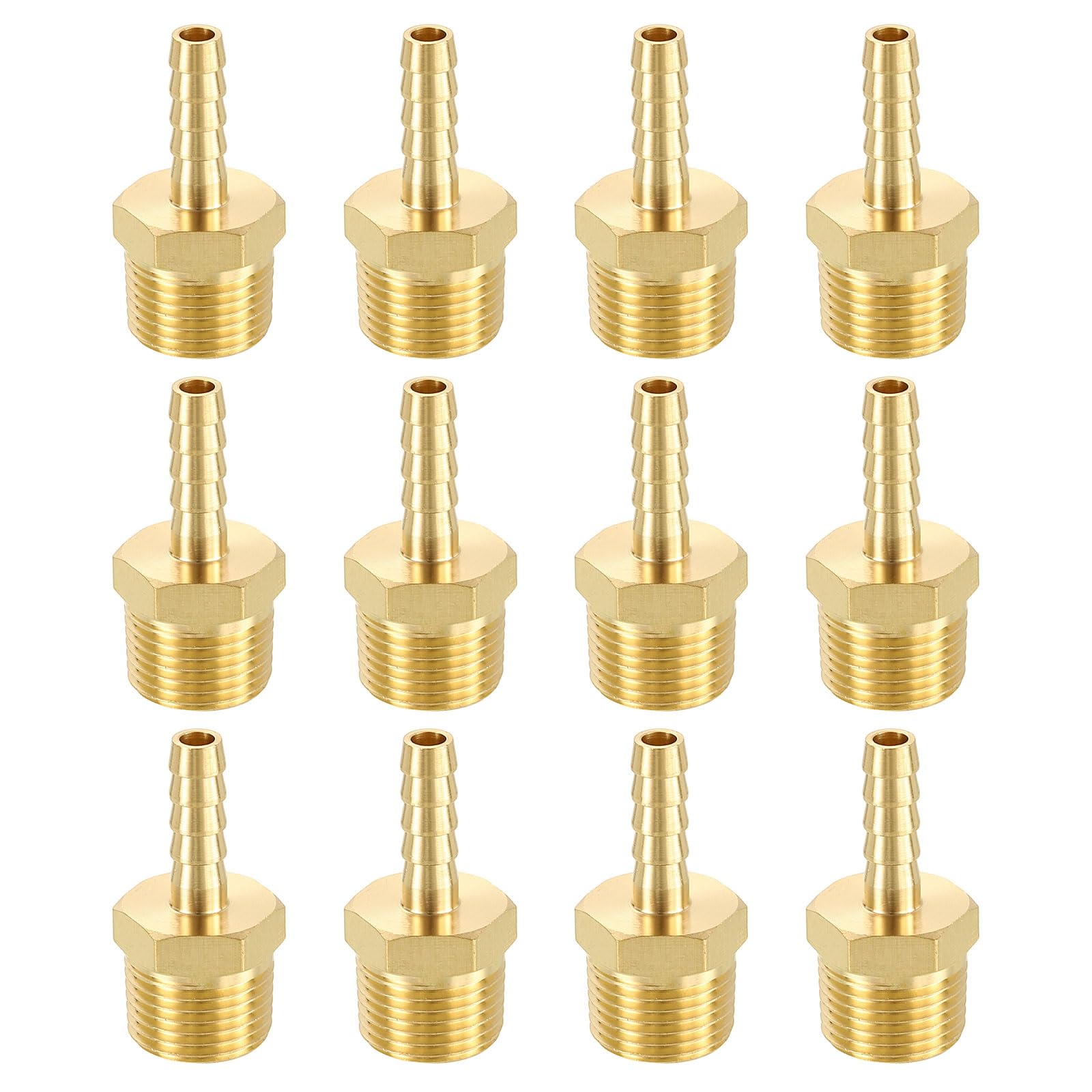METALLIXITY 12Pcs Brass Hose Barb to NPT Male Adapter 5/16"(8mm) Barb x 1/2"(15mm) NPT Male for Automotive, Motorcycle, Marine, Truck, RV Fuel Systems — image 1