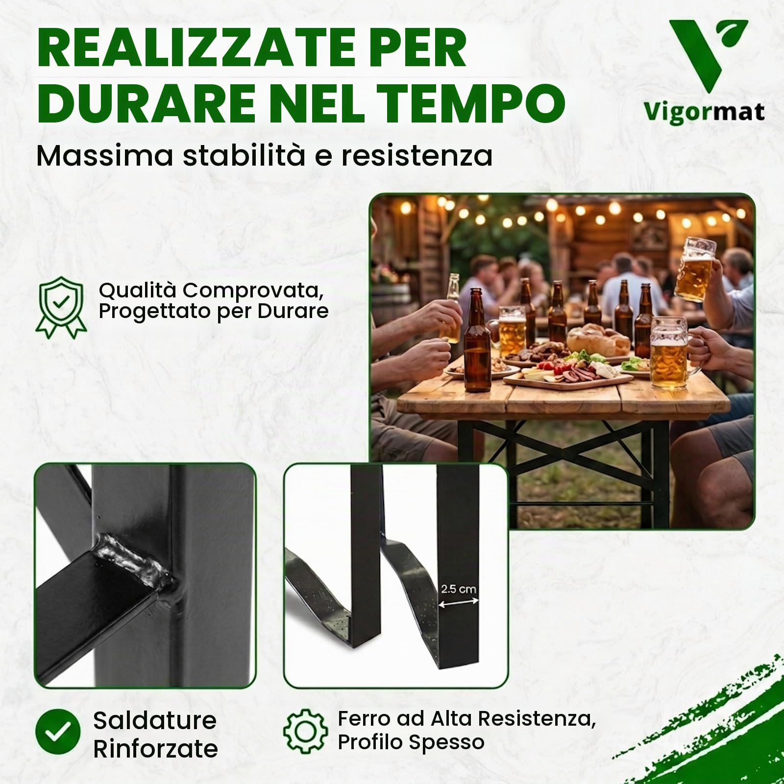 Set Gambe Pieghevoli per Tavolo e Panca in Metallo, Kit Fissaggio Incluso - Set Gambe per Panche Pieghevoli 43x23 cm e Gambe Tavolo 73x53 cm da Esterno, Birreria, Giardino (2+2 Gambe + 2 Kit)