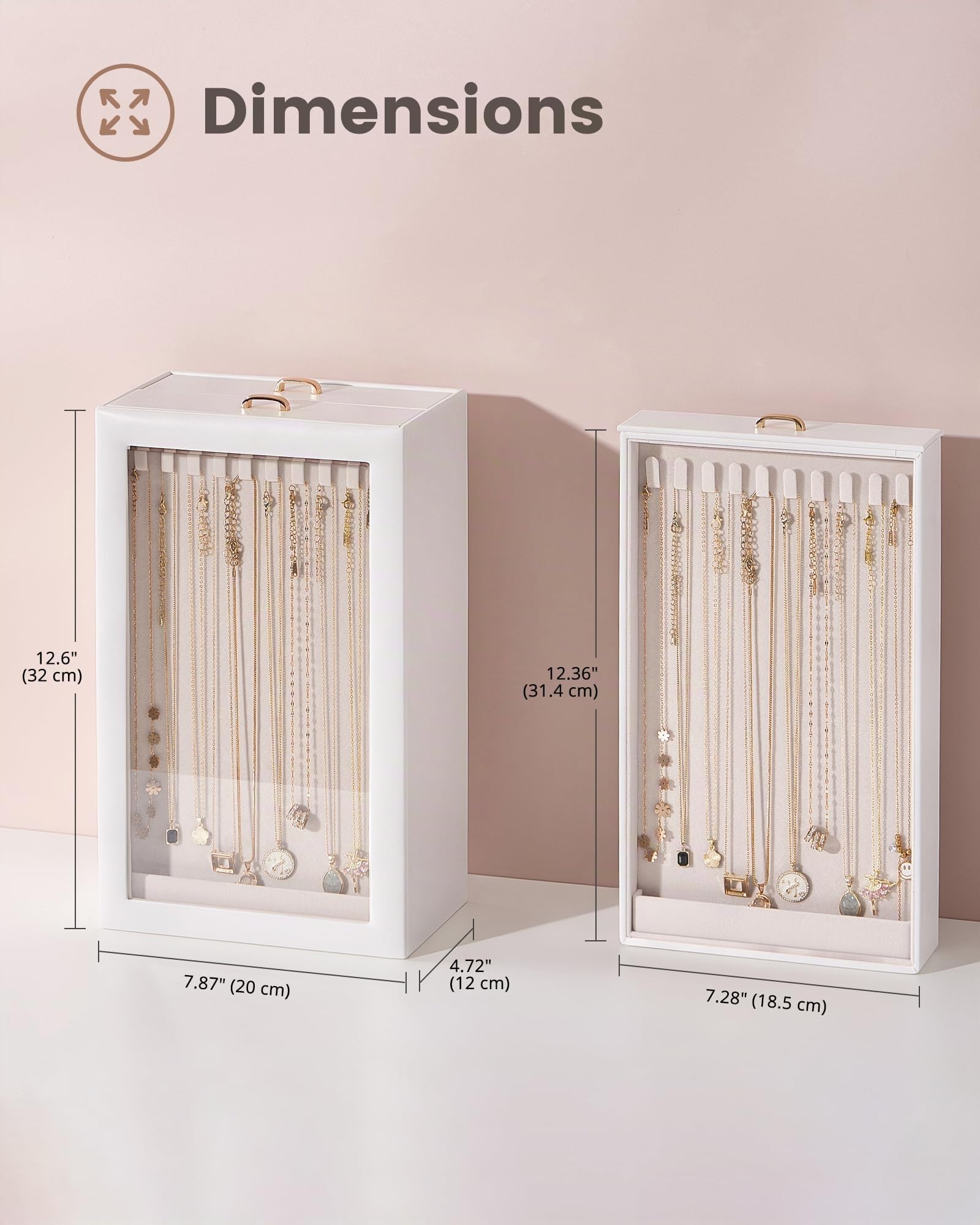 Lolalet Rangement Colliers Vertical Double Face, Boîte à Colliers avec Fenêtre Transparente, Présentoir à Bijoux Grande Capacité -2 Niveaux, Blanc