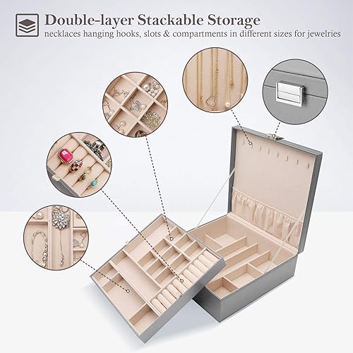 Miniatura 3 de ProCase - Joyero grande de cuero con dos niveles para organizar aretes pulseras anillos relojes para mujeres niñas regalo ideal para novia o esposa