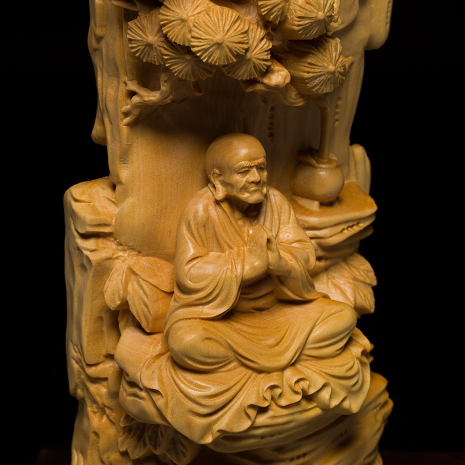 Statua di Buddha zen cinese intagliata a mano in legno di bosso, 23 cm, statuetta da meditazione Arhat seduto
