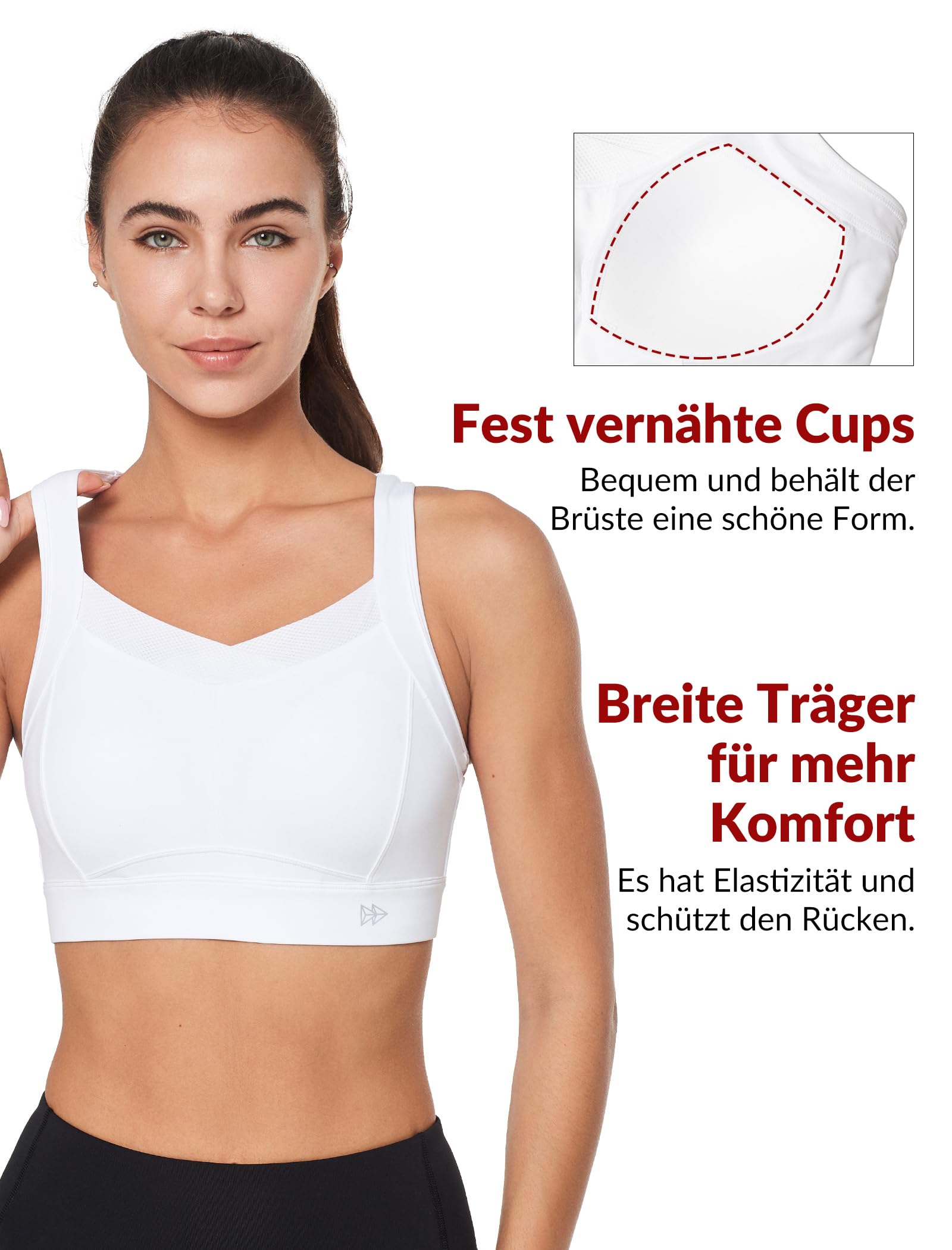 Yvette Soutien Gorge de Sport pour Femme Maintien Solide avec Crochet et Crochet de Fermeture Grandes Tailles Course à Pied Fitness | Classique, encolure en maille, sans armatures, jogging, équitation, yoga