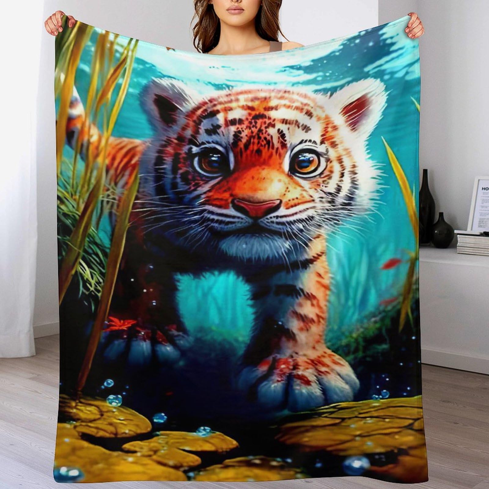 Couverture polaire tigre plaid en flanelle anti-froid pour canapé-lit et literie