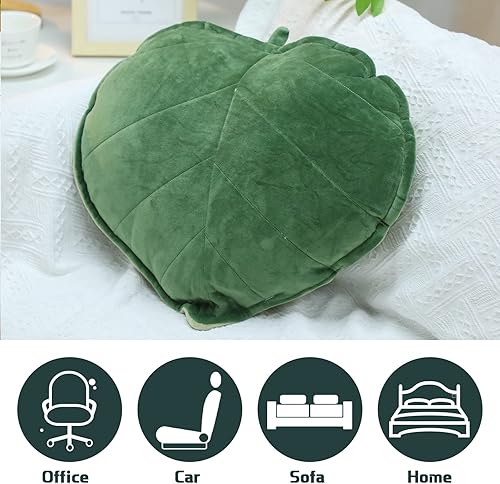 Miniatura 4 de Almohada en forma de hoja de 3 piezas, 20 x 20 pulgadas, almohada decorativa de hojas 3D, cojín decorativo para sofá, planta verde, decoración del