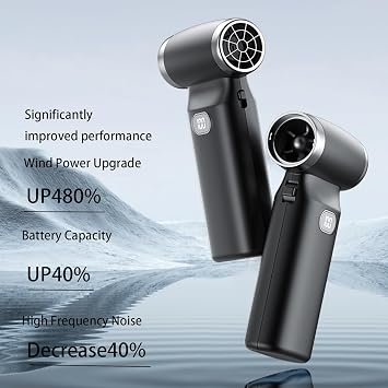 Black 110000RPM Industrial Turbo Fan, 5000mAh Rechargeable Handheld Fan for Car/Home/Camping, High-Speed Cooling Fan with Safety Protection
