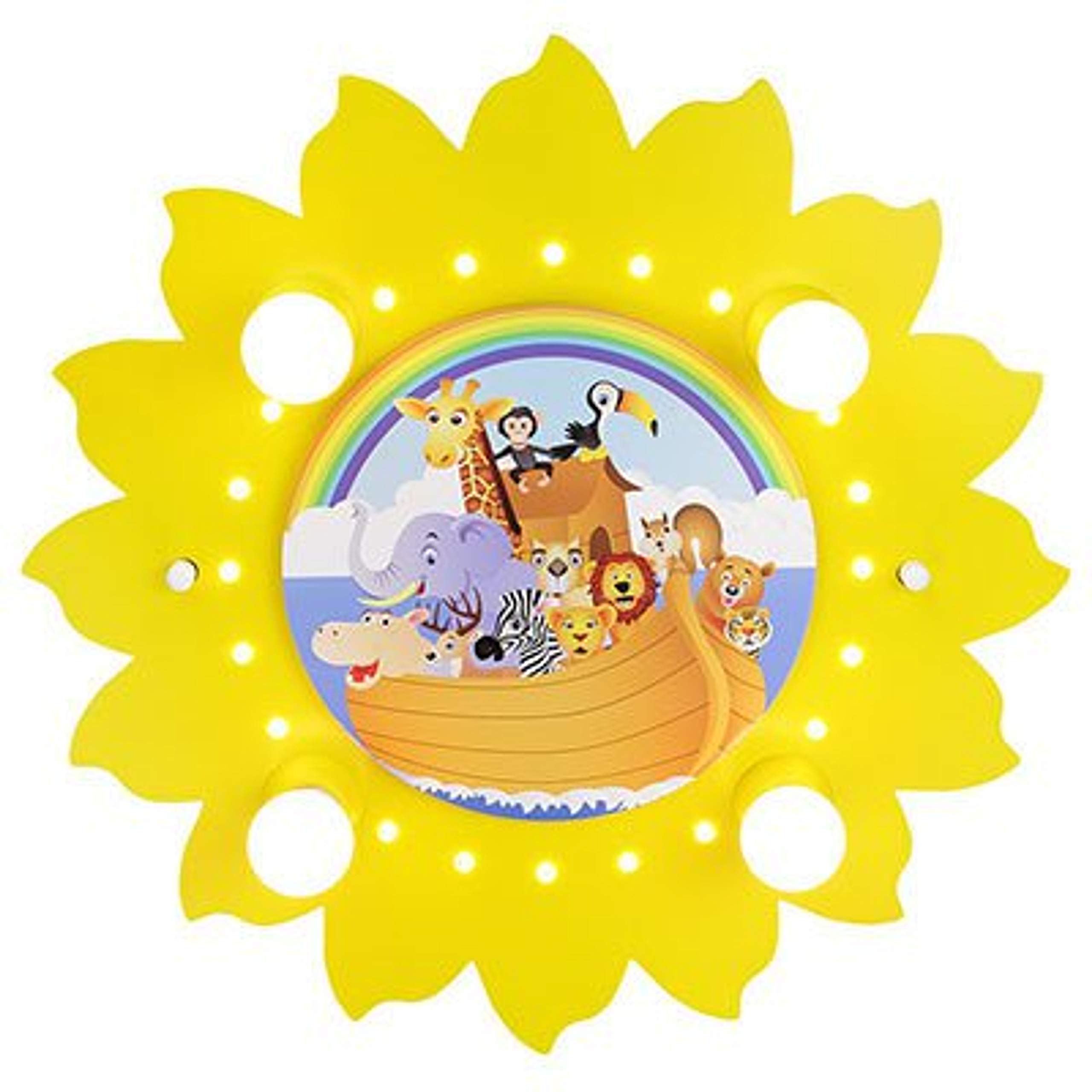 Elobra Deckenlampe Blüte mit Arche Noah Kinderzimmer Wandlampe Kinderlampe, gelb, mit Nachtlicht für Kind und Baby Einschlafhilfe