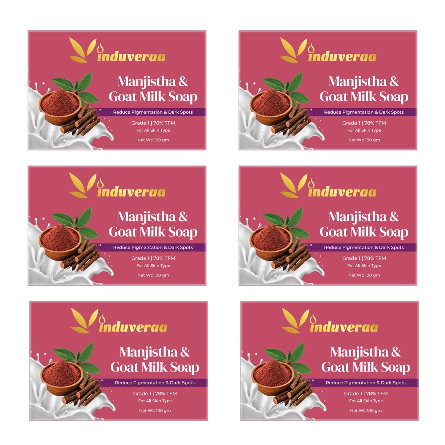Manjistha & Goat Milk Soap for Pigmentation & Dark Spots | Grade 1 Bath Soap with 78% TFM | Natural Moisturizing Soap for All Skin Types | 100gm (6, 100g)-picture-27