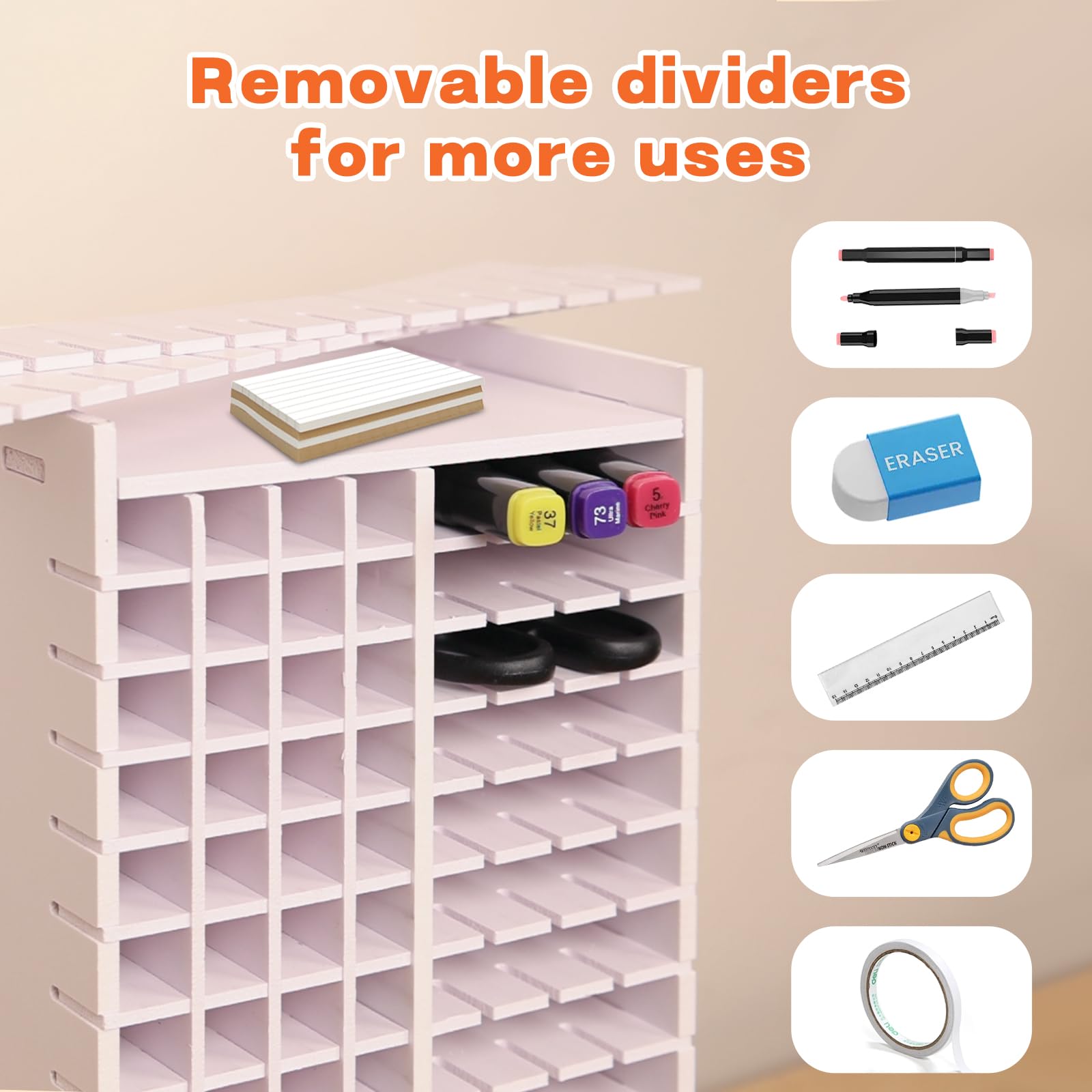 VexNook Pennenhouder, markeerorganizer en rek voor 120 pennen, wit, markeropslag, opslag voor creatieve hoofden, houten bureau-organizer voor pennen, Copic markers