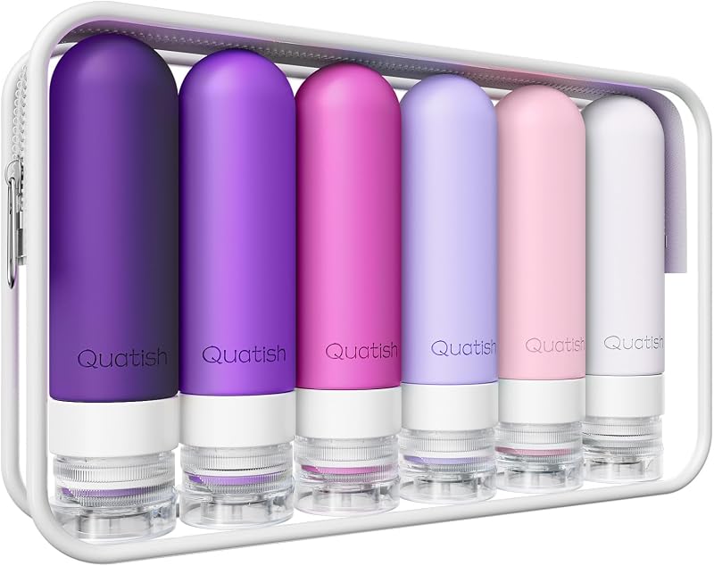 Frascos de viagem Quatish para produtos de higiene, 6 unidades, 90 mL, silicone, roxo