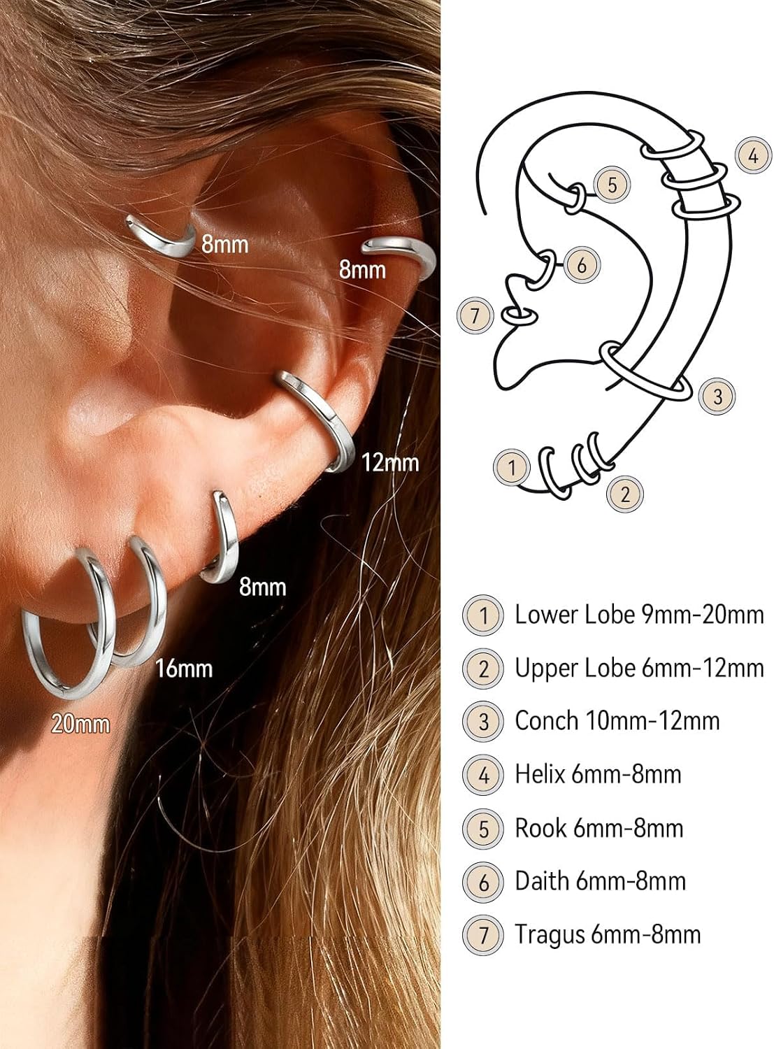 FaithHeart Hoop Earrings for Women, Silver/Black/Gold/Rose Gold Hypoallergenic Huggie Hoop Earrings, Small Cartilage Earrings for Women 8/10/12/14/16/18/20mm, Send Gift Box