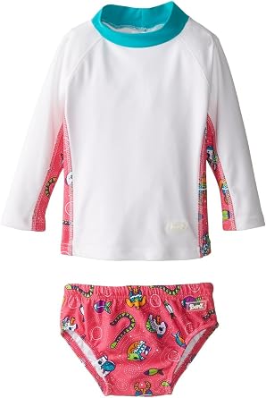 BANZ Baby Two Piece Infant Swimsuit Long Sleeve UPF 50+ Sets Size 6-12 Months White/Pink