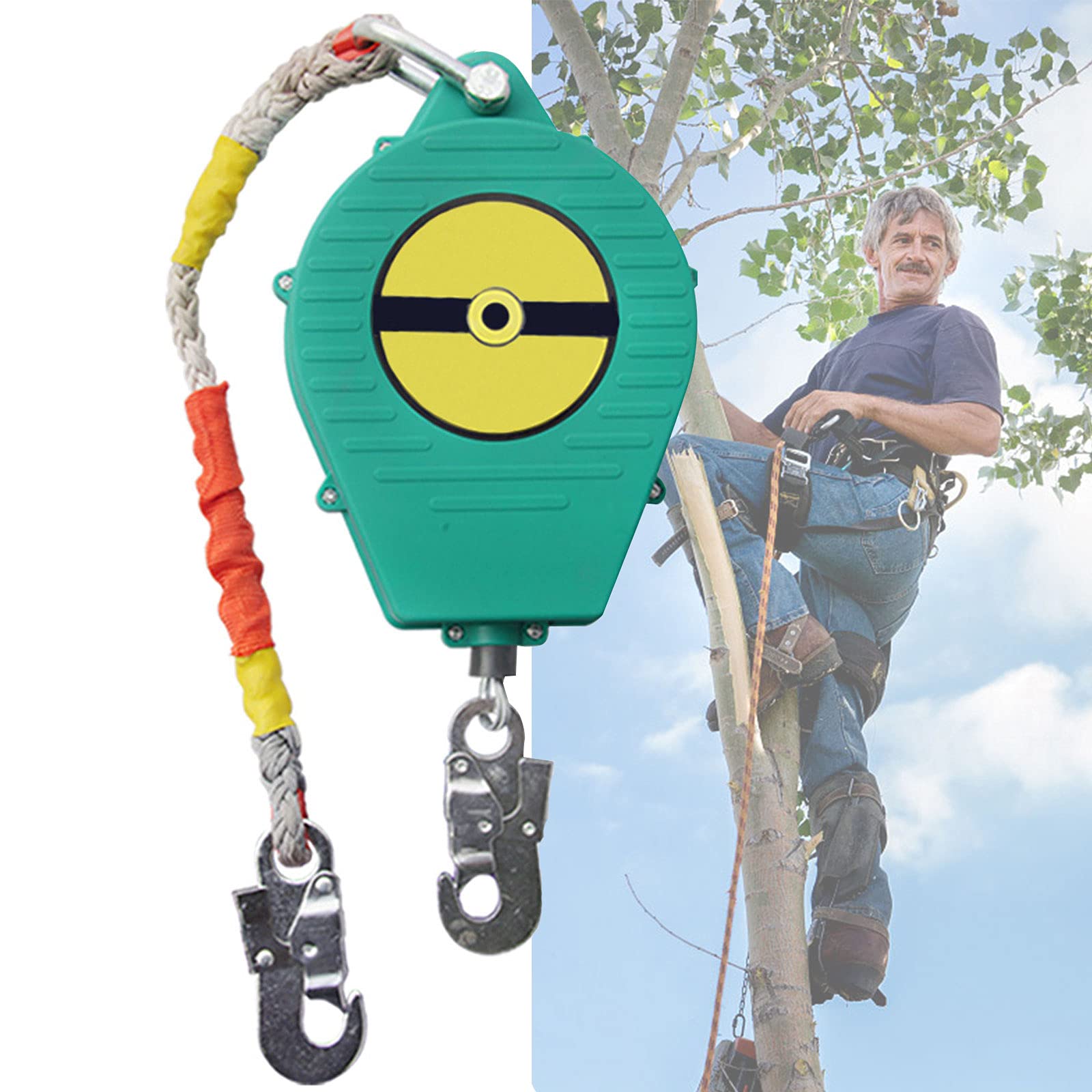 LXX Einziehbares Höhensicherungsgerät, Absturzsicherung Einziehbar mit Stahlseil und Haken, Fallschutz Auffanggerät für Dachdecker und Gerüst, 3m/5m/7m/10m/15m/20m, Belastung: 150kg