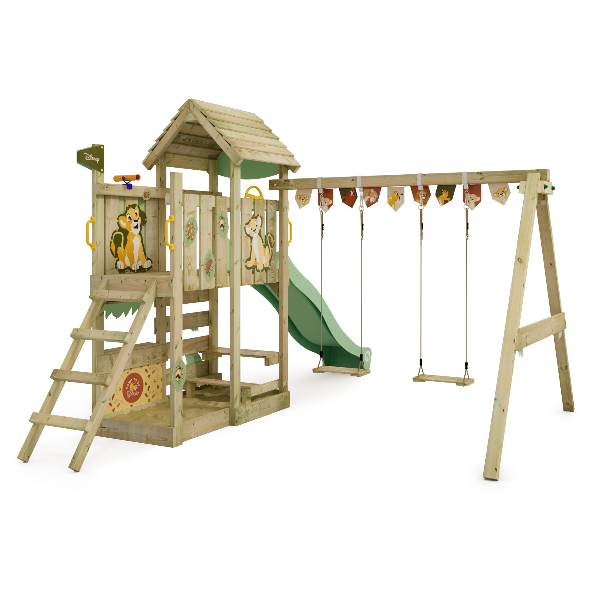 Disney's Il Re Leone Adventure Gioco da giardino di Wickey - Telaio per arrampicata, torre per arrampicata, giochi da giardino per bambini - parco giochi da giardino in legno per esterni con sabbiera