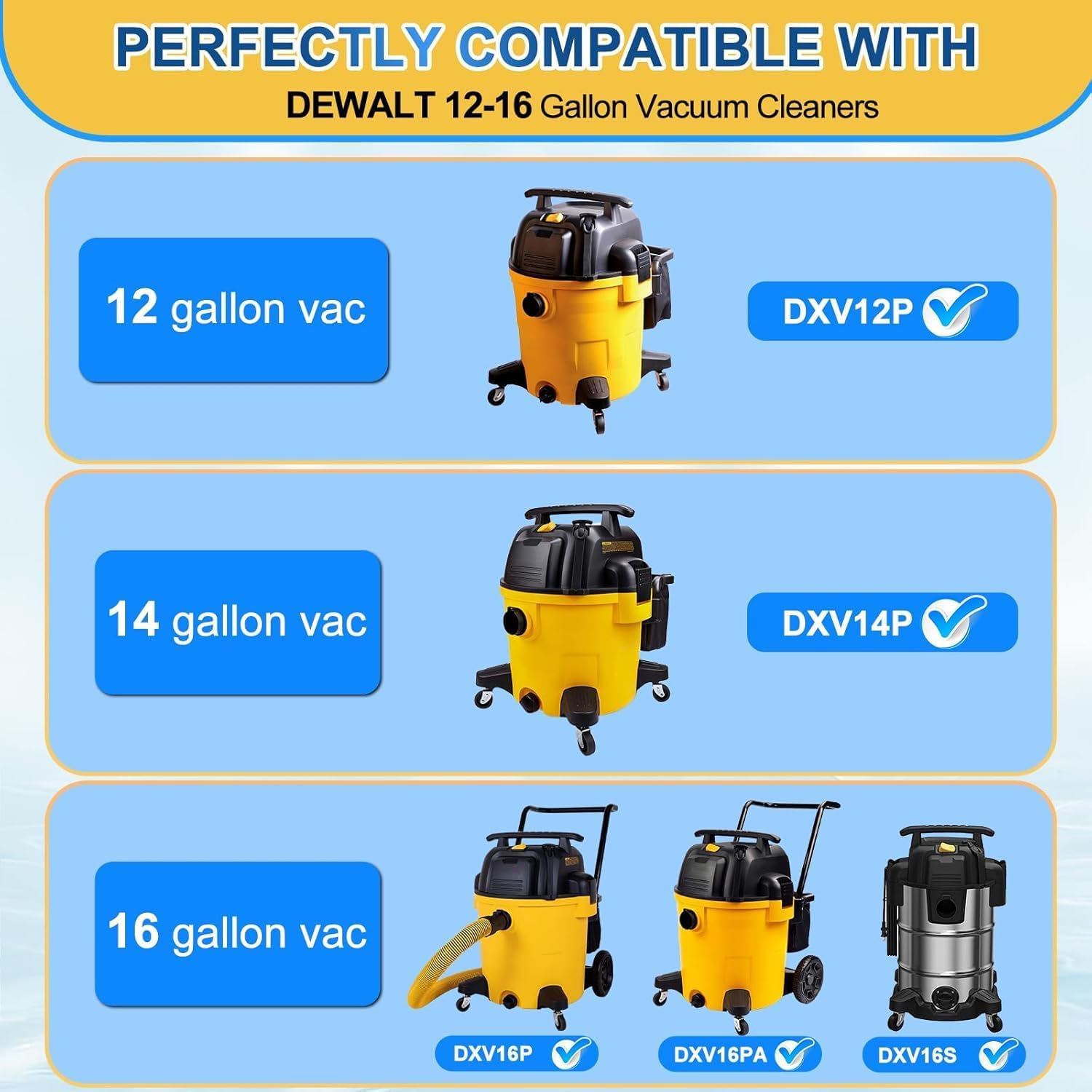 KEEPOW 12 Pack DXVA19-4102 Filter Bags Compatible with DEWALT 12-16 Gallon Wet/Dry Vacuums DXV12P, DXV14P, DXV16P, DXV16S, DXV16PA – Disposable Dust Collection Replacement Bags