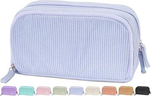 Miniatura 11 de Sooez Estuche de Lápices de Gran Capacidad con Funda para Bolígrafos, Bolsa de Lápiz de Corduroy Suave con 3 Compartimentos, Múltiples Bolsillos