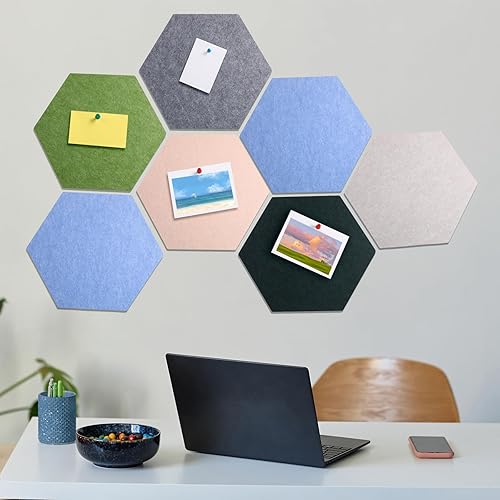 Miniatura 3 de Sasylvia 12 piezas de tablero de corcho hexagonal de fieltro grande de 14 pulgadas, azulejos de fieltro autoadhesivos de fieltro, tablón de