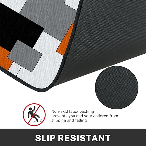 Miniatura 4 de Juego de 2 alfombras y tapetes de cocina geométricos naranjas antideslizantes, lavables, a cuadros negros y grises para piso, alfombra rústica
