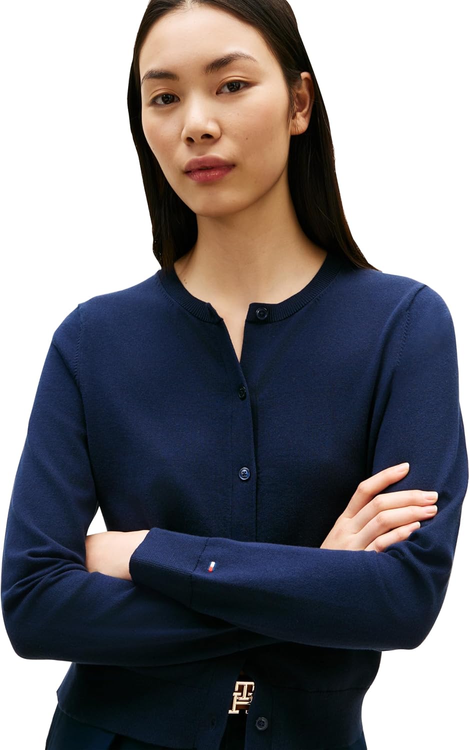 Tommy Hilfiger Women's Cotton Crew Neck Cardigan Sweater Lightweight Button Down Knit Cardigan