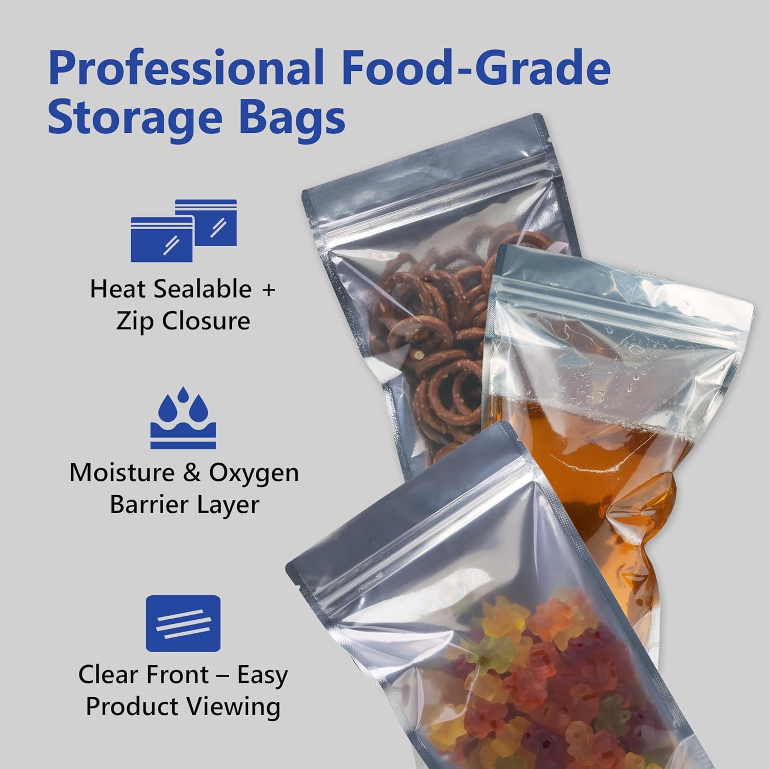 Mylar Bags – White/Clear Resealable Bags – Clear Front Heat Sealable Pouches – Airtight Odor-Proof Bags for One Ounce Herbs and Spices – 100 Pack