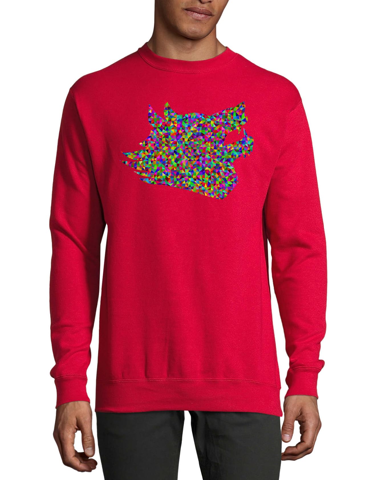 Pull loup abstrait coton rouge sweat imprimé animal sauvage multicolore - 3