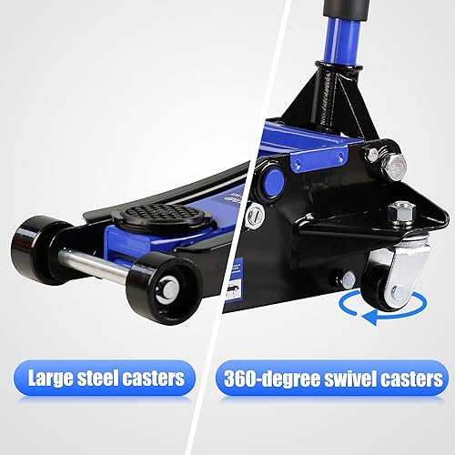 Miniatura 7 de Gato de piso de 2.5 toneladas, gato de piso de carreras de acero de perfil bajo con bomba de elevación rápida de pistones duales, gato de piso