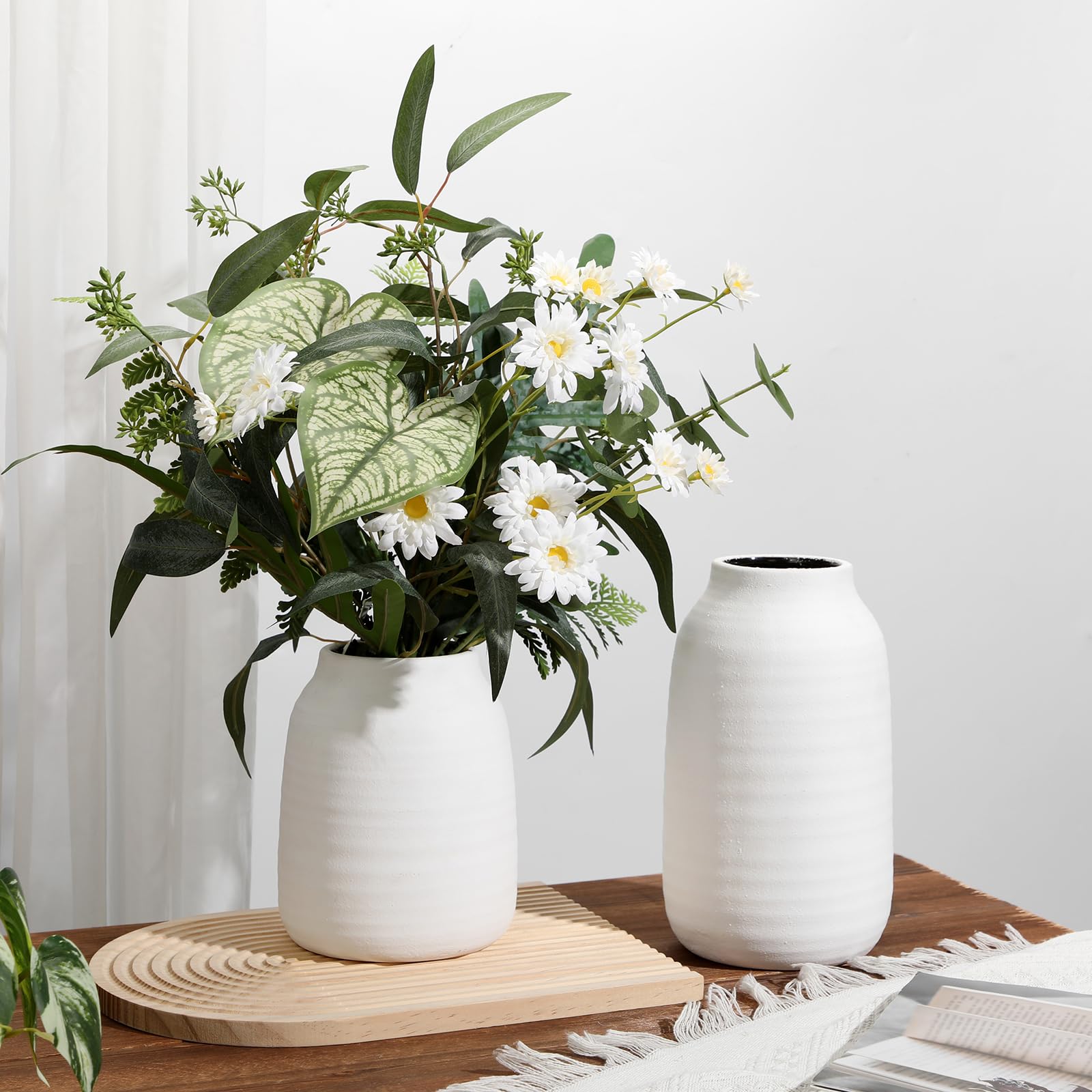 Briful 7" Large Ceramic Vase for Flowers 18cm Tall Vases Rustic White Vases - Image 3