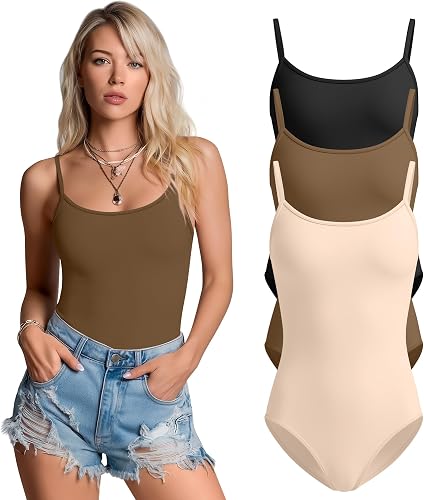 JoyMotion 3 Pack Women's Cami Bodysuits, 3-Color, X-Large