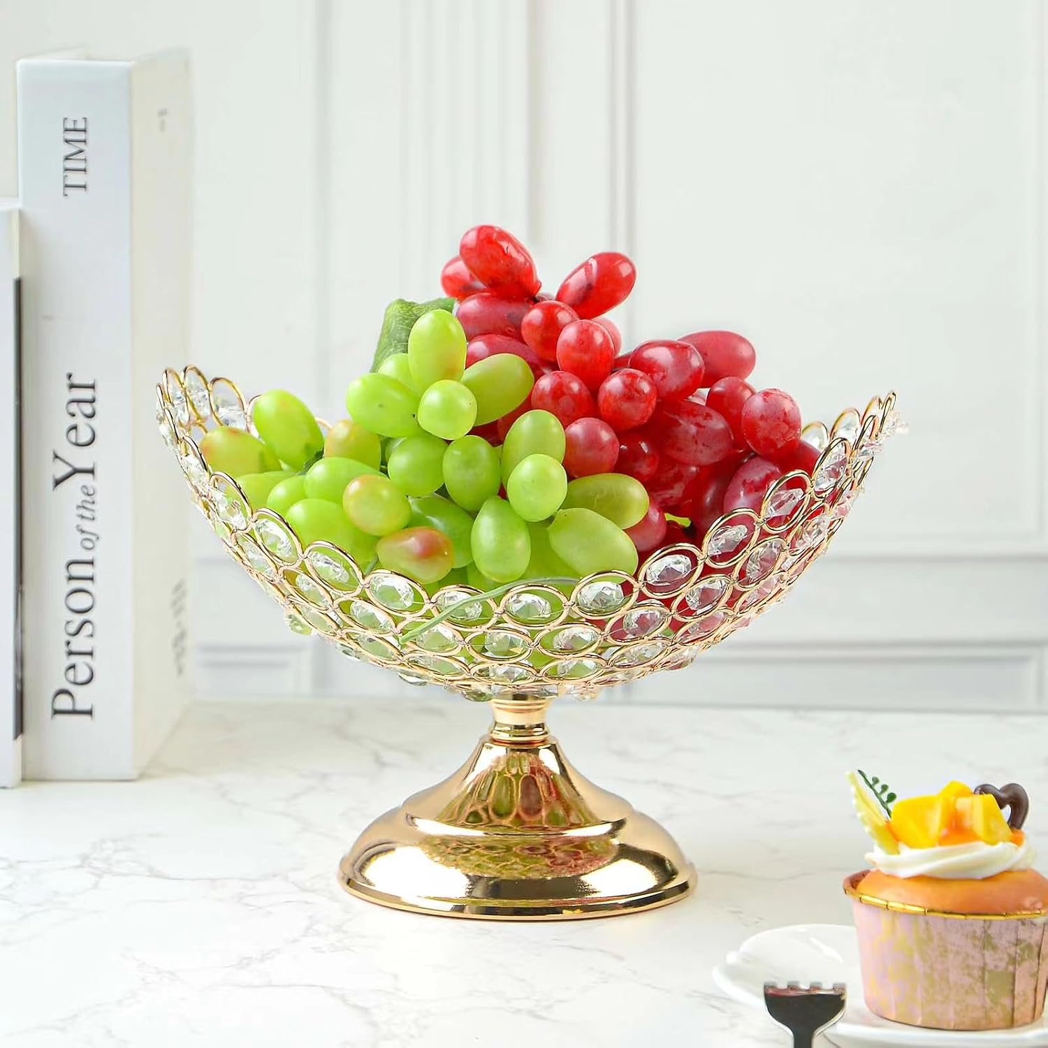 Crystal Fruit Bowl for Table Centerpiece, Snack and Dessert Holder, Elegant Crystal Bowl for Party Table (Gold, Ship Type) image 5