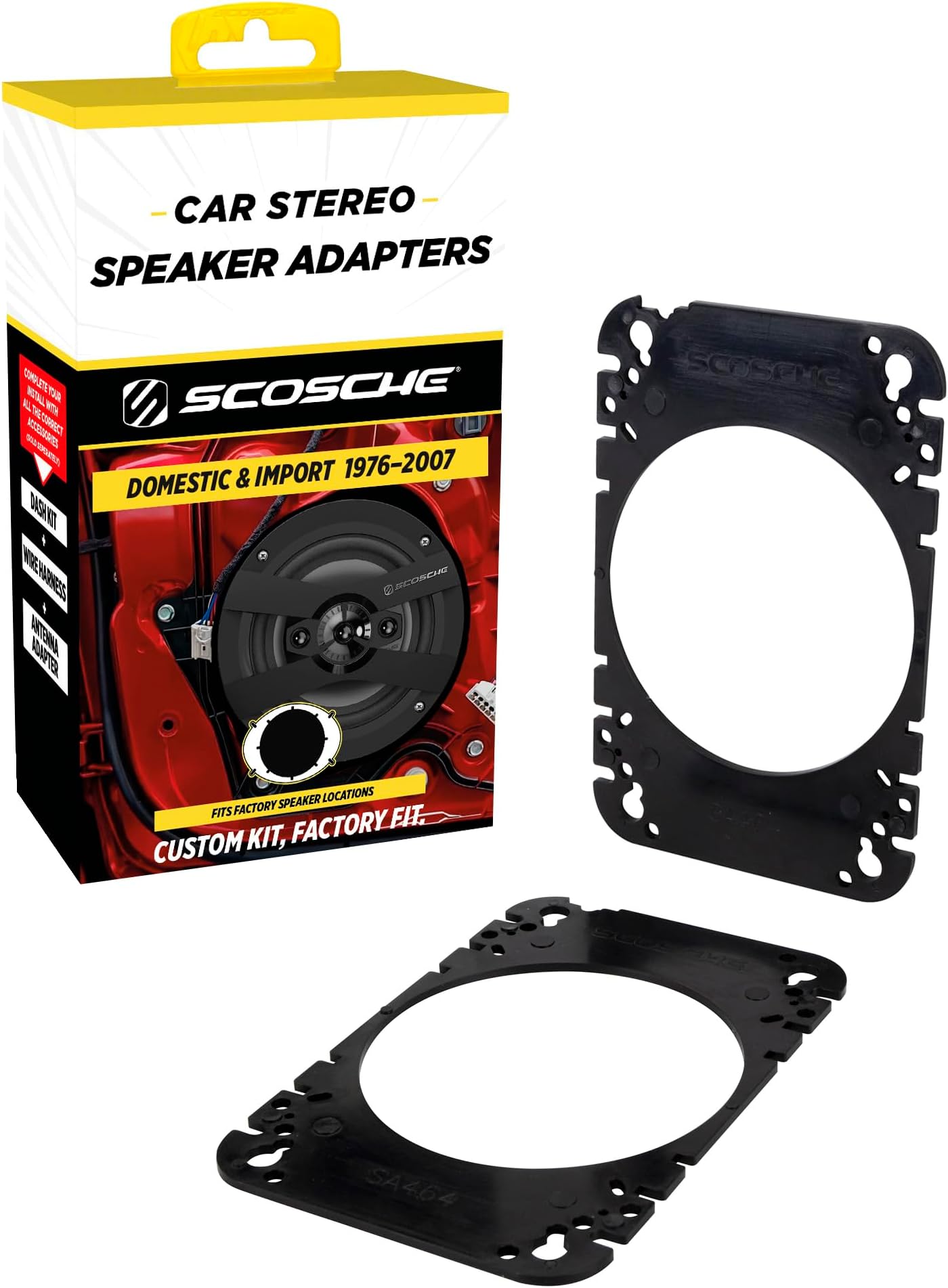 Scosche SA464 4x6โ to 4" Car Speaker Adapters Compatible with Select 1976-07 Import and Domestic Vehicles - Adapter Spacers for Car Door and Dash Speakers - Sold in Pairs - See Fit Guide in Image