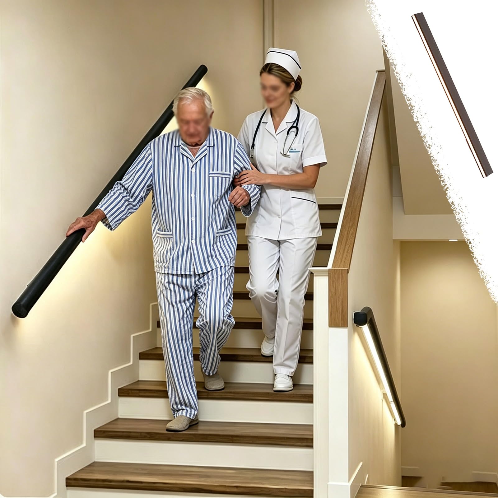 Main courante d'escalier noire LED pour sécuriser les seniors