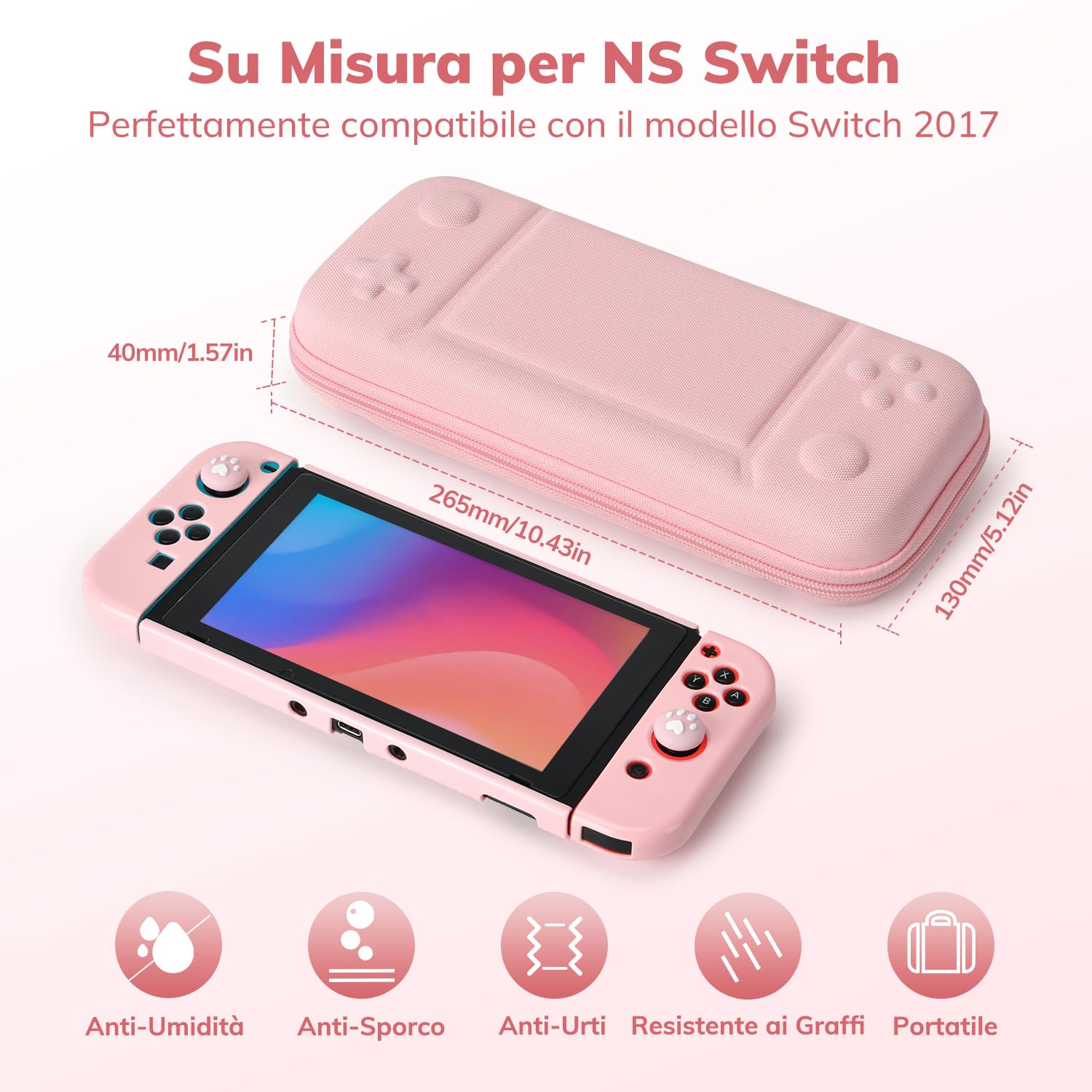 Younik Switch Custodia Per Switch 2017, Pacchetto di Accessori per Switch 14 in 1 con Custodia per il Trasporto, Accessori Protettivi per Console Switch e J-Con (Rosa, Motivo a Bottoni)