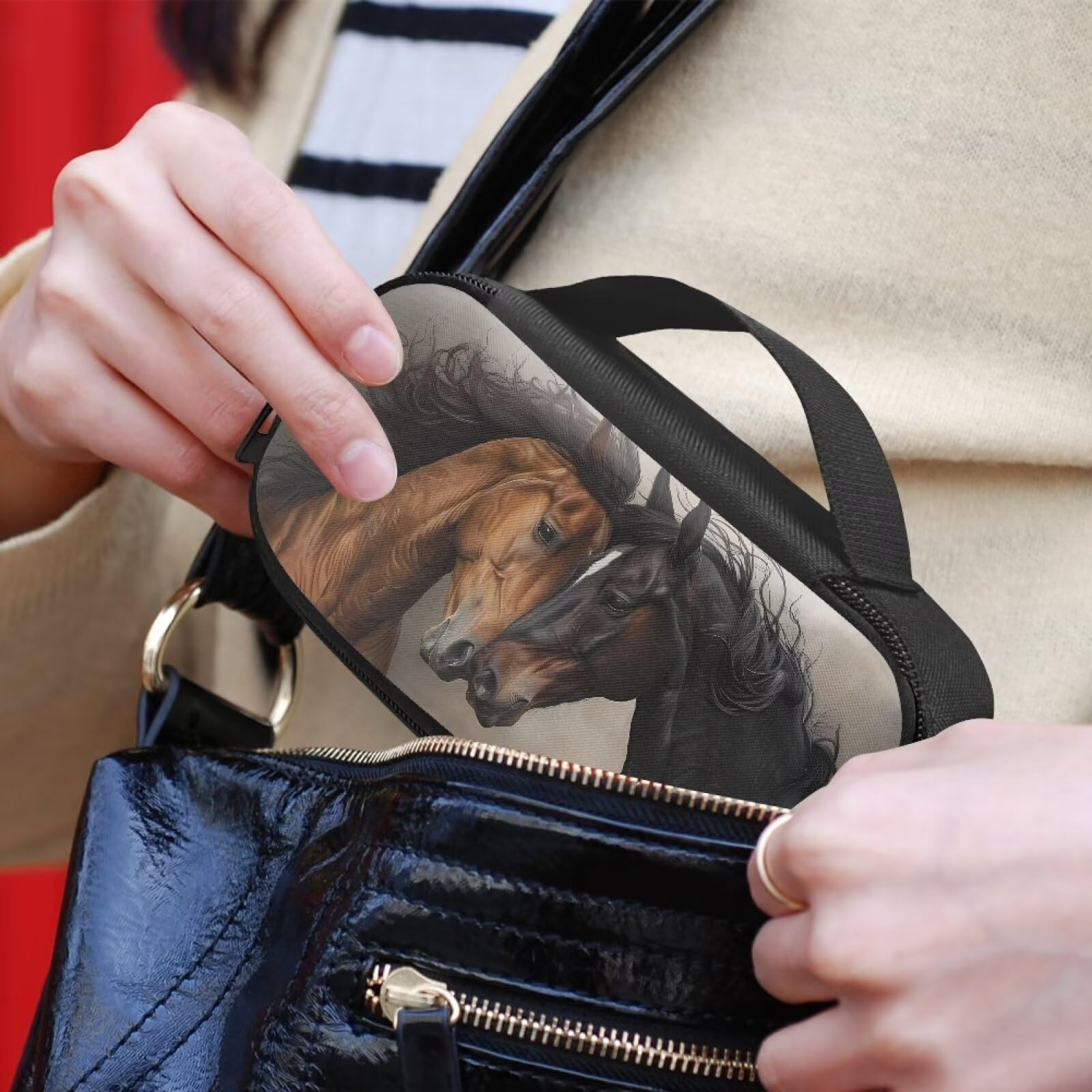 Suhoaziia Horses Print Insulin Cooler Travel Case Easy to Use Diabetic Medication Insulated Cool Organizer with Handle Diabetic Travel Bag for Insulin Pens, Needles, Test Strips, Lancets