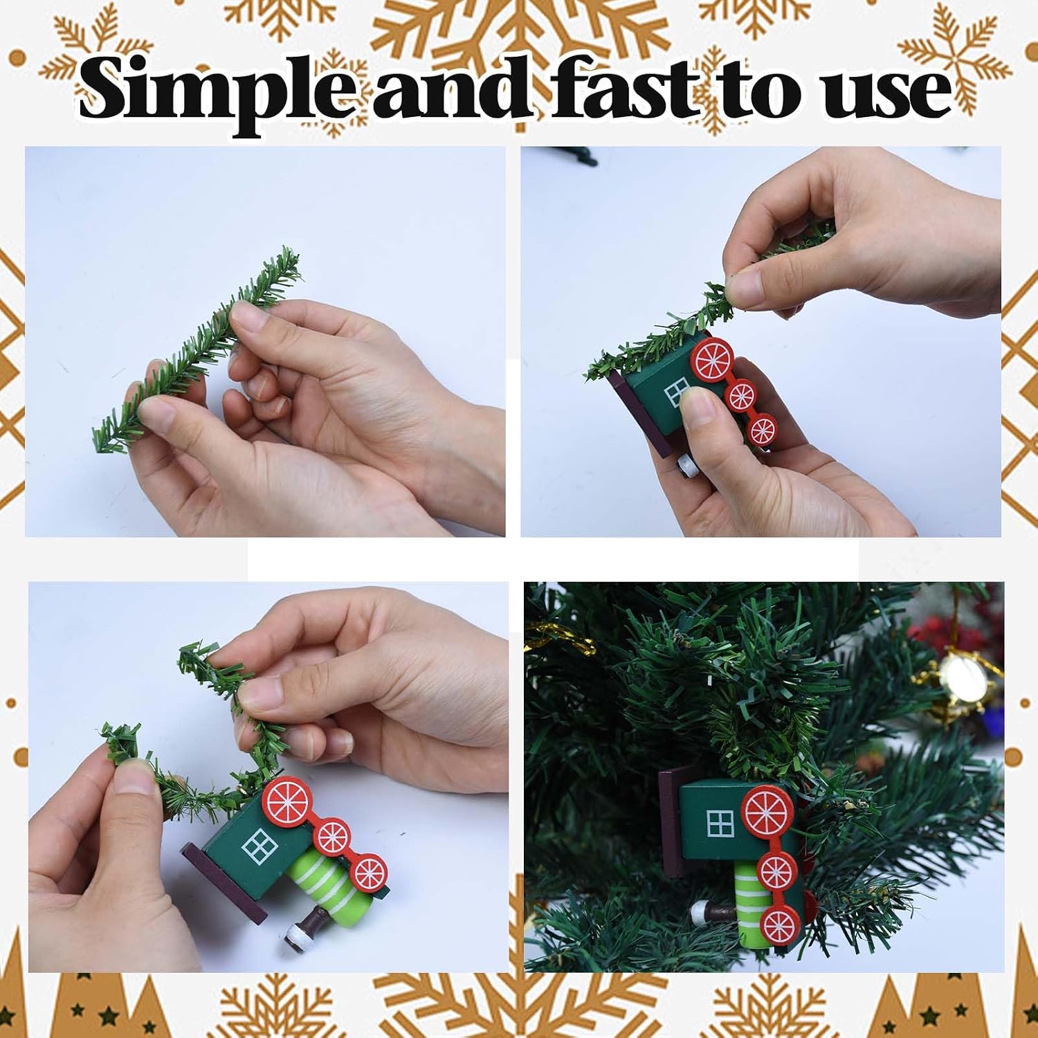 60Pcs 4.7Inch Christmas Ornament Hooks Artificial Pine Needles Decorative Twist Ties Green Flexible Garland Hangers Ornament String for Christmas Tree Lights Holiday Party Decorations Dollhouse Craft