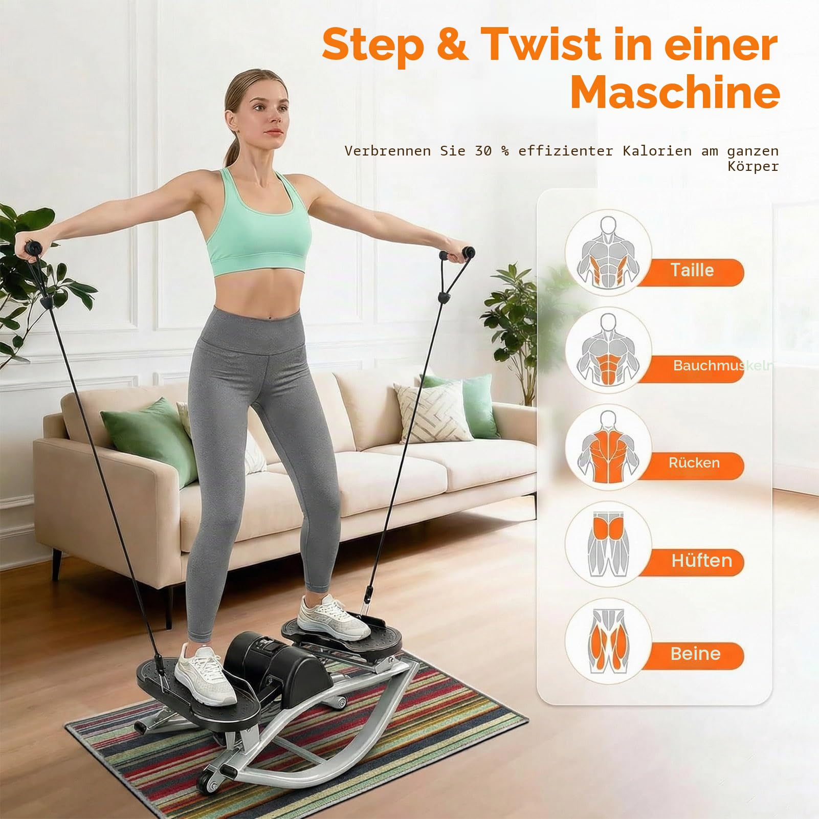 Rock Stepper für Zuhause, Seitliches Schaukeln 3D Bewegung Gelenkschonend Steppers Cardio Fitness für Beine, Gesäß und Hüfte, mit Widerstandsbändern & Antirutschmatte