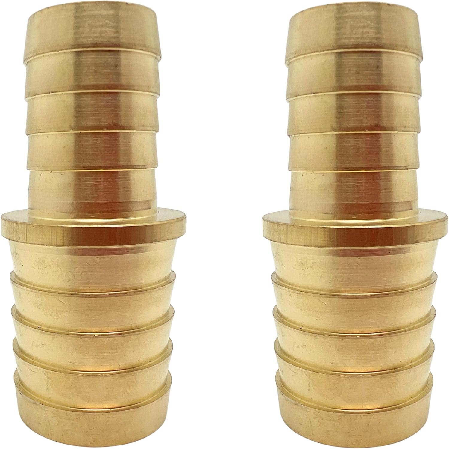 2PCS 1"x3/4" Brass Barb Hose Reducer Hex Union Splicer by CX WONDERLAND | 1" Barb x 3/4" Barb, Brass Reducer Splicer, Hex Union Connector with Barbed Ends for Hose ID Lines