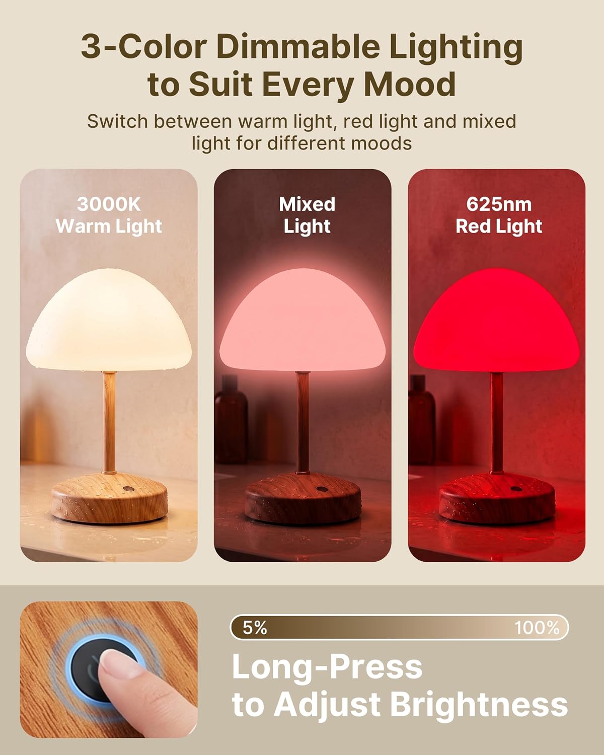 Shower Lamp IP65 Waterproof, Cordless Rechargeable Table Lamp for Bathroom