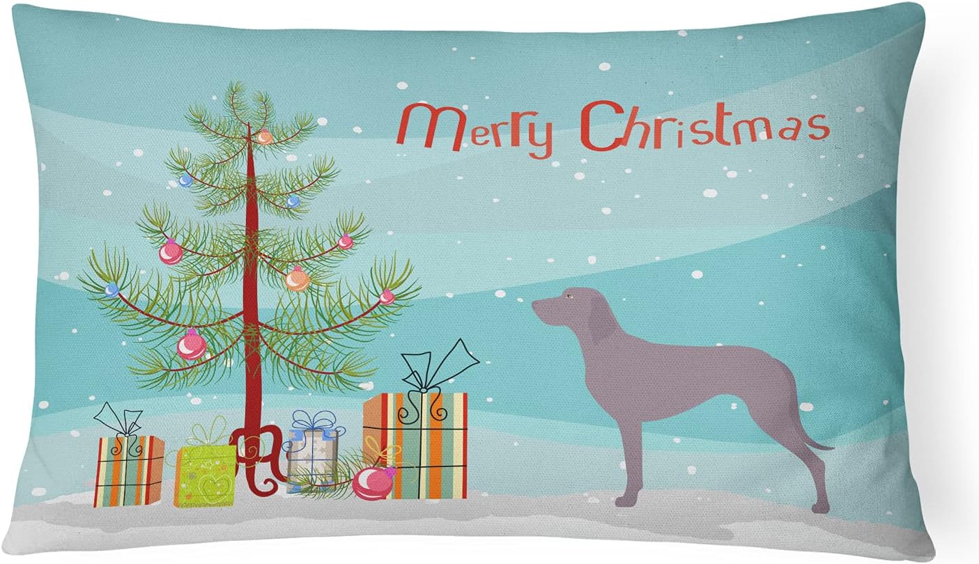 Caroline's Treasures BB8442PW1216 Weimaraner Christmas Canvas Fabric Decorative Pillow Machine Washable, Indoor Outdoor Decorative Pillow for Couch, Bed or Patio, 12HX16W